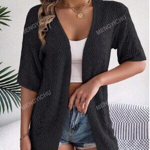 Beautiful Knitted Cardigan, Summer Short Sleeve, Black